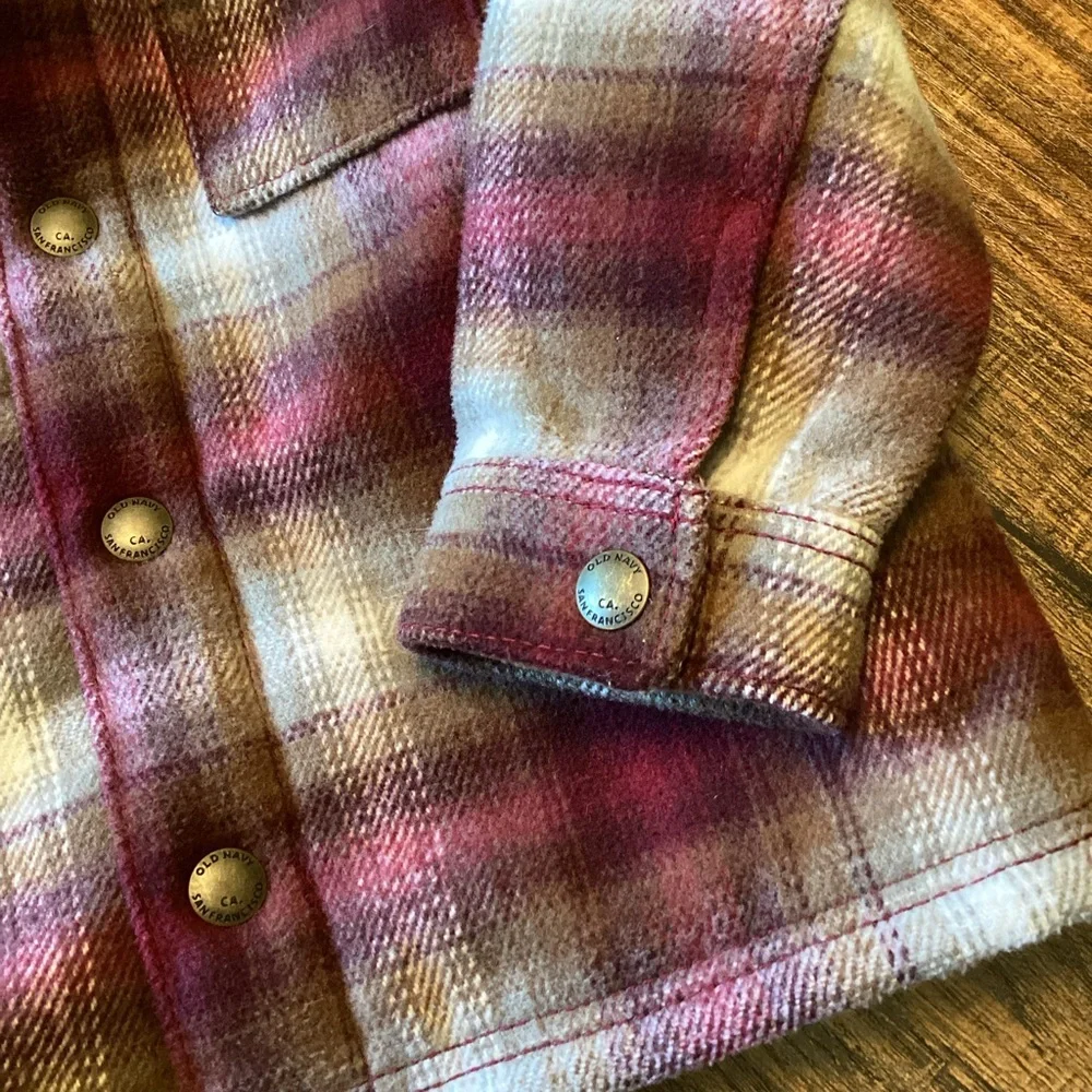 Old Navy Toddler Girls Soft-Brushed Plaid‎ Shacket Burgundy & Cream 18-24 Months